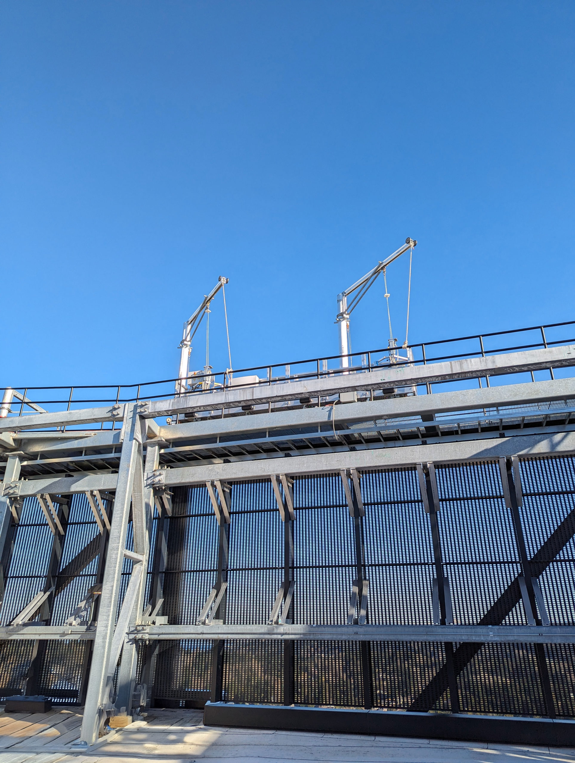 Rooftop facade access equipment during field evaluation